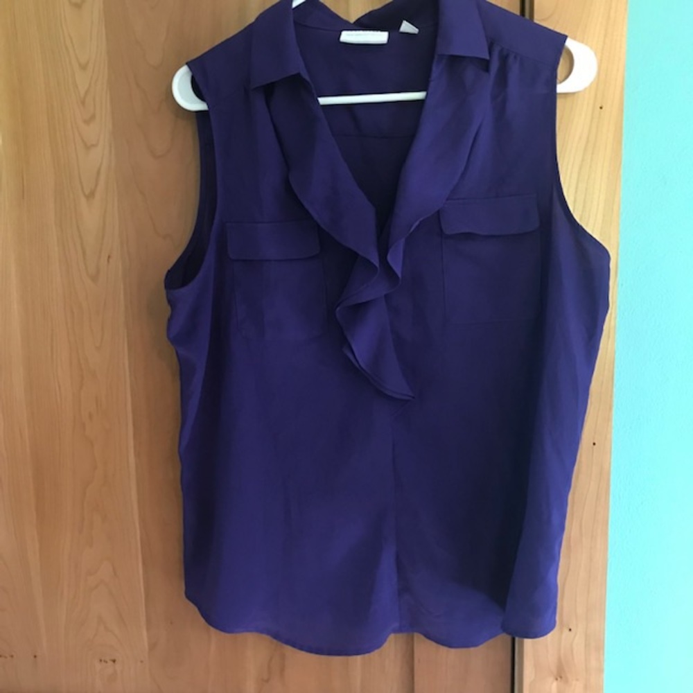 Purple New York and company ruffle tank top blouse large